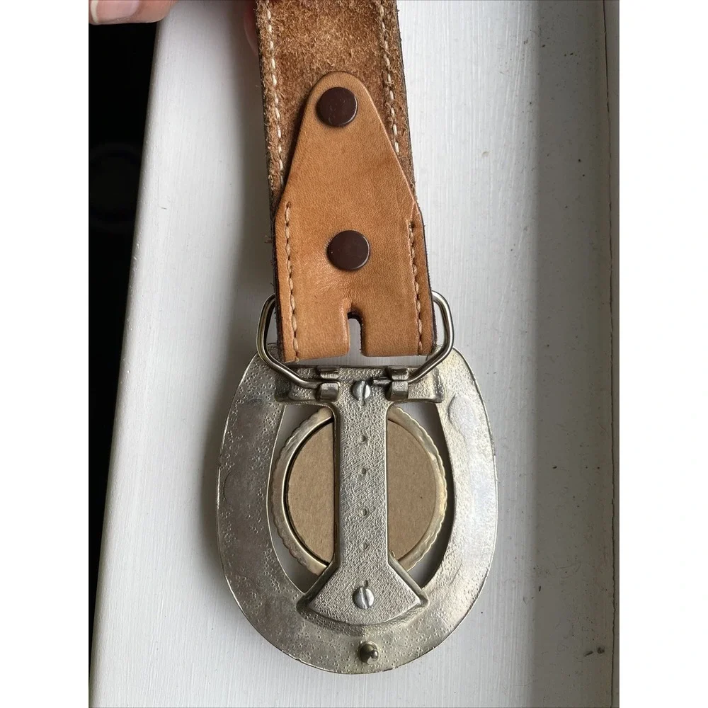 Vintage Western Leather tooled  belt horseshoe USA Dollar Coin  Buckle Sz 32